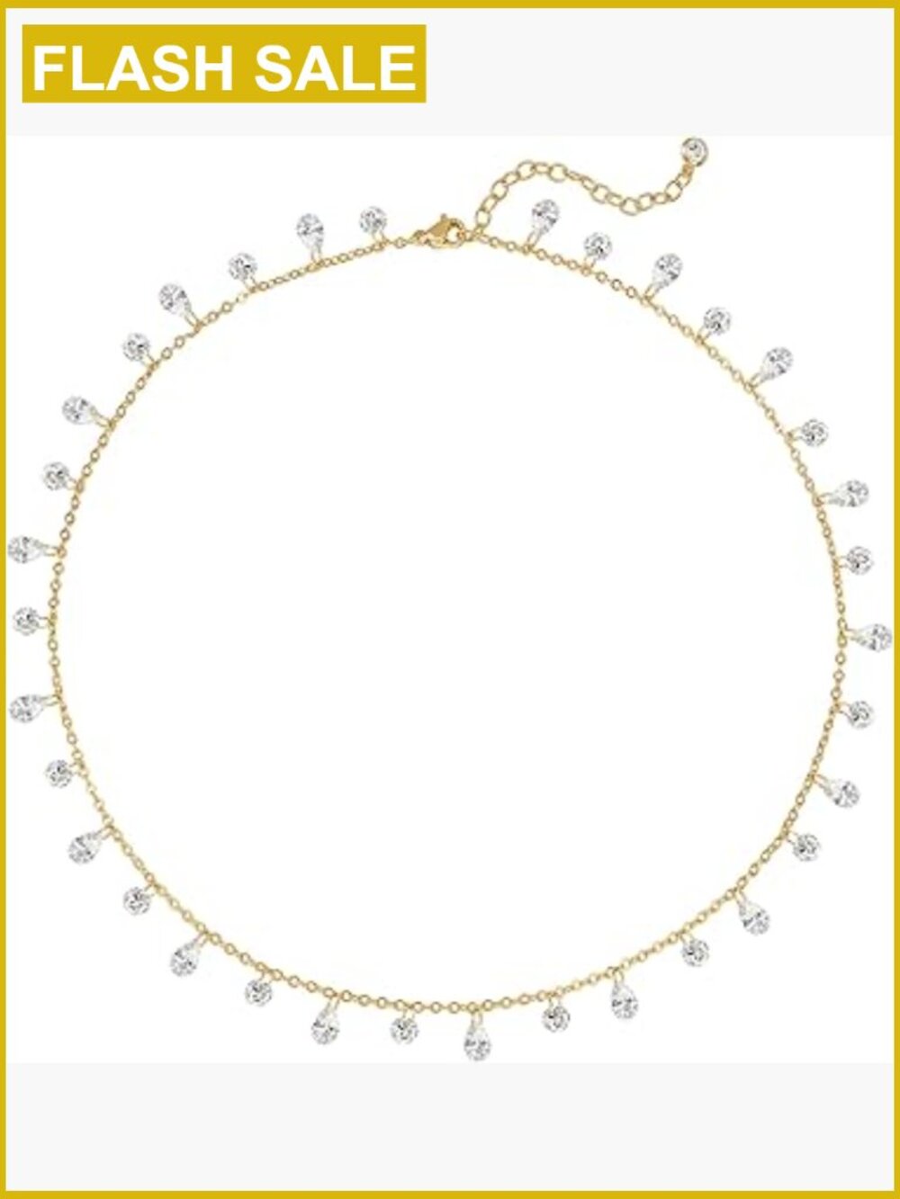 14K Gold Plated Cubic Zirconia Drop Choker Necklace Dainty CZ Chain